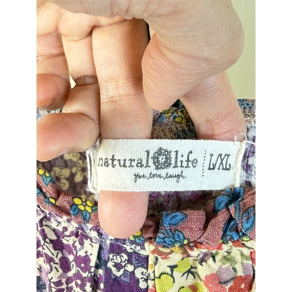 Natural Life Women Patchwork Florean Midi Dress Boho Tiered Flowy Multi L/XL Vtg - Picture 9 of 13